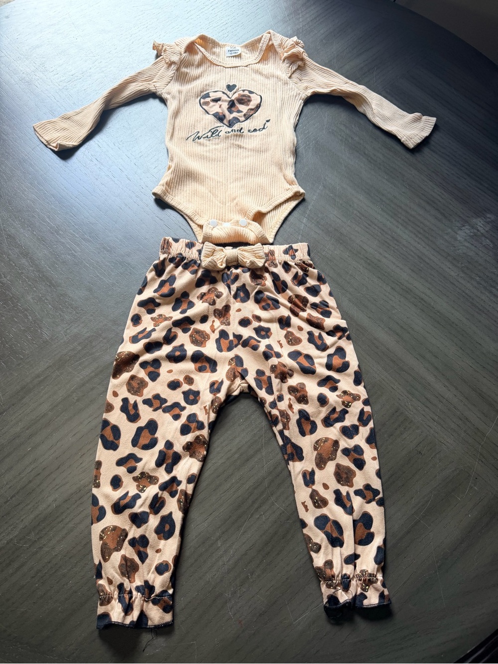 Girls' Leopard Bow Waist Leggings Set in Tan